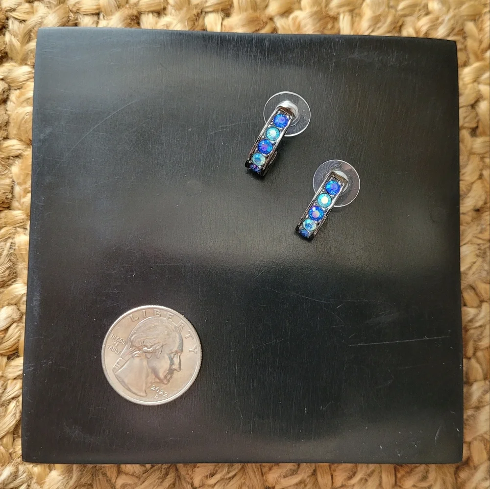 Brilliant Blue & Aqua Stones in Petite Gunmetal Hoops